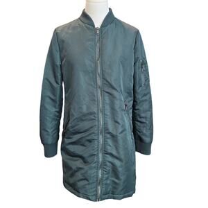 Women's Long Green Bomber Jacket Sz. Small